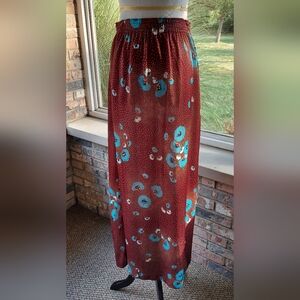 Elegant Brown Handmade Vintage Floral Maxi Skirt